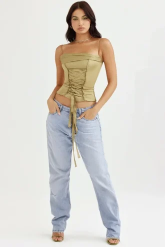 Corsetto allacciato in raso Letitia Olive