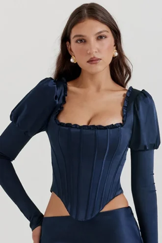 Corsetto con maniche a sbuffo Dana Navy