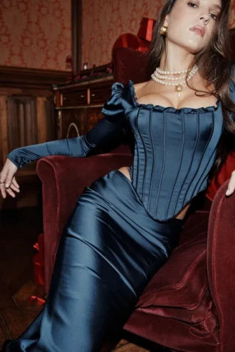 Corsetto con maniche a sbuffo Dana Navy