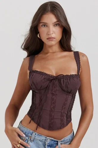 Corsetto con retro in pizzo marrone intenso Gini