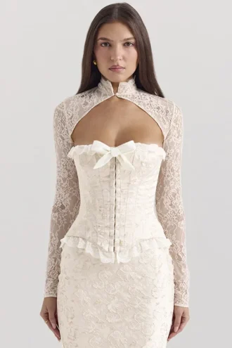Corsetto e boleri in jacquard metallizzato avorio “Perdita”