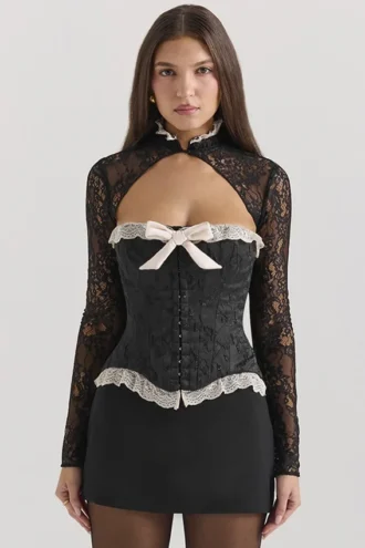 Corsetto e bolero in jacquard metallizzato nero “Perdita”