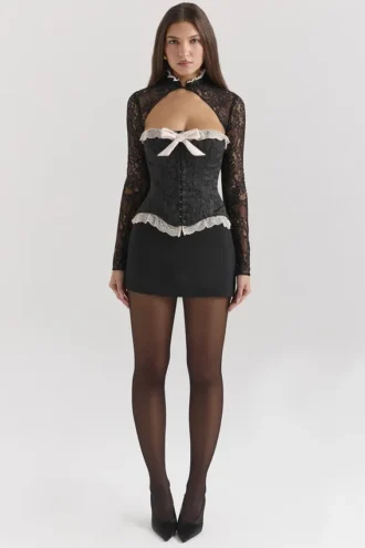 Corsetto e bolero in jacquard metallizzato nero “Perdita”