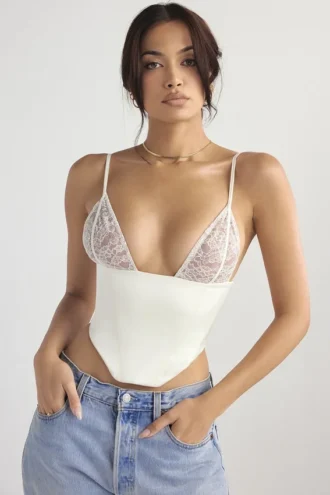Corsetto Emilee in raso e pizzo avorio