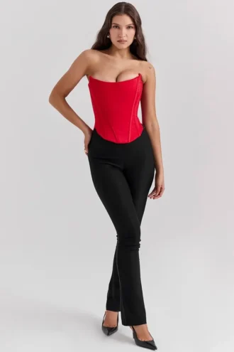 Corsetto Genevieve in raso scarlatto con retro in pizzo