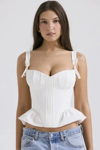 Corsetto in cotone bianco con peplo Gigou