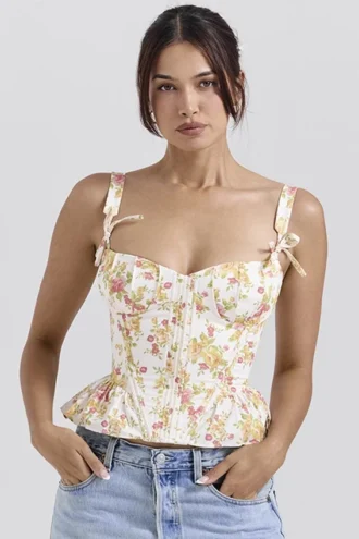 Corsetto in cotone con peplo e stampa Gigou Royal Rose