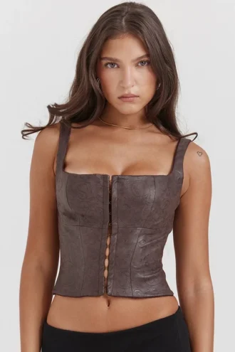 Corsetto in pelle vegana marrone “Pia”