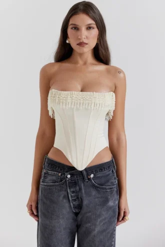 Corsetto in raso decorato Aubrie Vintage color crema