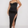 Corsetto in raso nero a pieghe per abito midi
