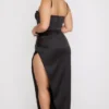 Corsetto in raso nero a pieghe per abito midi