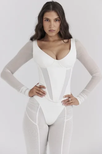 Corsetto in rete a maniche lunghe Araminta White