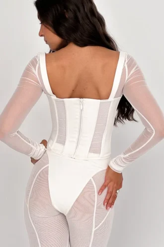 Corsetto in rete a maniche lunghe Araminta White