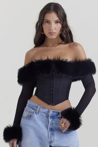 Corsetto Merle con bordi in pelliccia sintetica nera