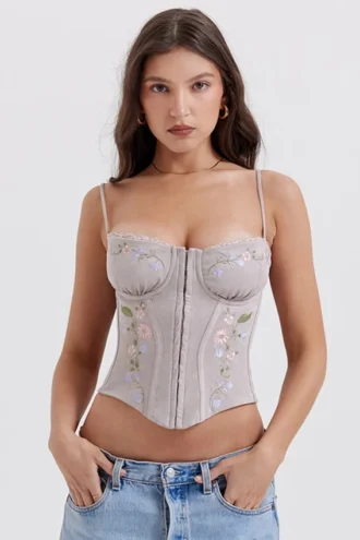 Corsetto ricamato Petunia in lavanda chiaro