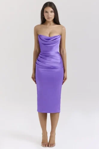Corsetto senza spalline in raso viola “Santana”