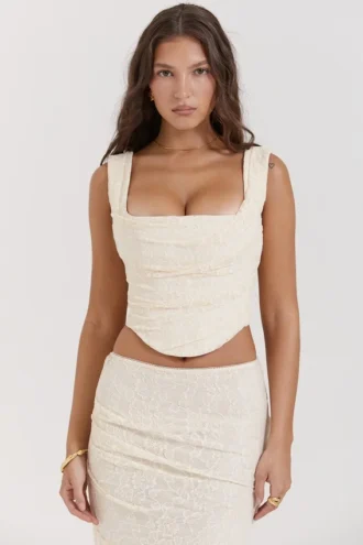 Corsetto vintage in pizzo color crema Una