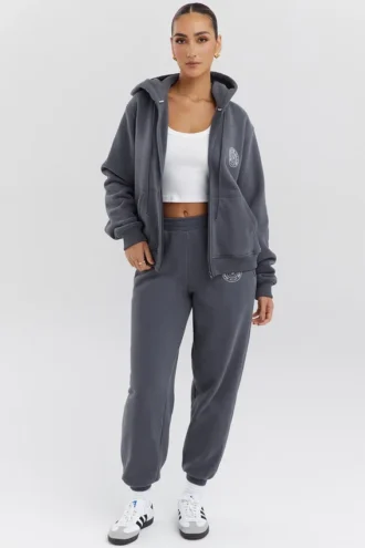 Felpa con cappuccio e zip frontale in cotone felpato Mirage Slate