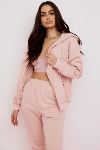 Felpa con cappuccio e zip frontale in cotone Storm Blush con interno in pile
