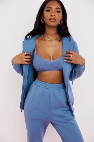 Felpa con cappuccio e zip Storm Azure in cotone con interno in pile