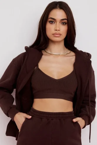 Felpa con cappuccio e zip Storm Chocolate in cotone con interno in pile