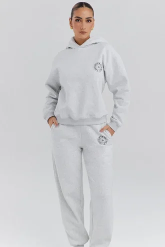 Felpa con cappuccio Muse in cotone grigio chiaro melange con interno in pile