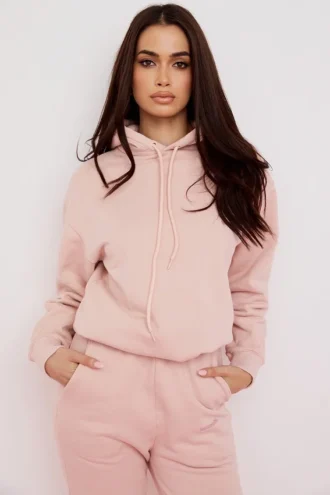 Felpa con cappuccio oversize in cotone con interno in pile Halo Blush