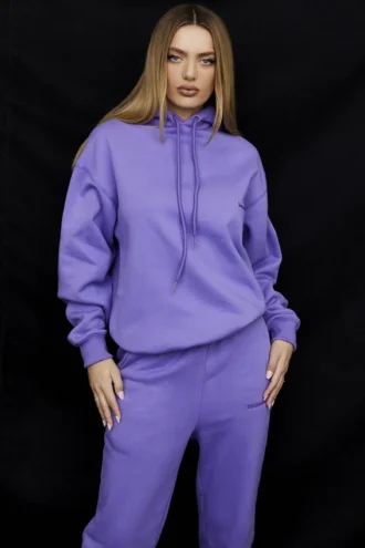 Felpa con cappuccio oversize in cotone e fodera in pile, colore Halo Purple