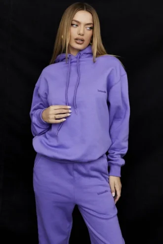 Felpa con cappuccio oversize in cotone e fodera in pile, colore Halo Purple