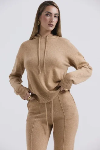 Felpe con cappuccio Jionni in misto cashmere color cammello