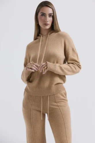 Felpe con cappuccio Jionni in misto cashmere color cammello