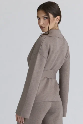 Giacca avvolgente in lana color tortora Fallon