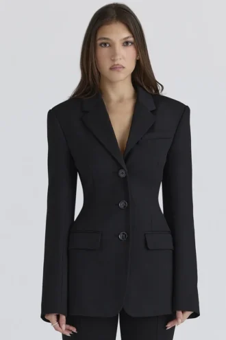 Giacca blazer a clessidra in crêpe nero Luella