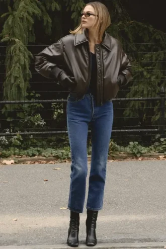 Giacca bomber in pelle vegana marrone scuro Sante