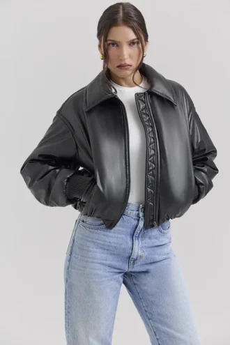 Giacca bomber in pelle vegana nera Sante