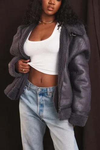 Giacca da aviatore in shearling vegano grigio Madden