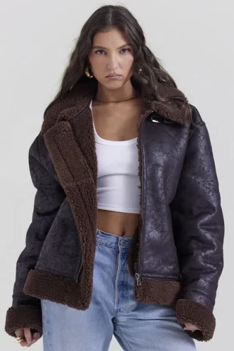Giacca da aviatore in shearling vegano marrone Madden