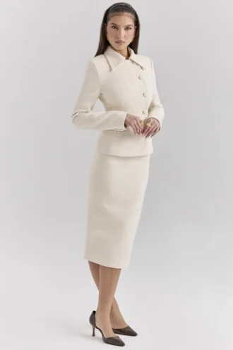Gonna a tubino midi bouclé color crema Lena