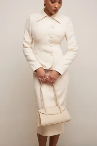 Gonna a tubino midi bouclé color crema Lena