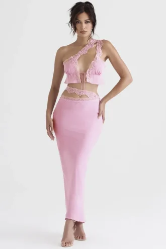 Gonna lunga con bordi in pizzo rosa Mathilda