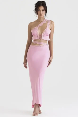 Gonna lunga con bordi in pizzo rosa Mathilda