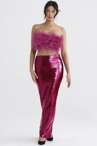 Gonna lunga con paillettes Alexis Hot Pink