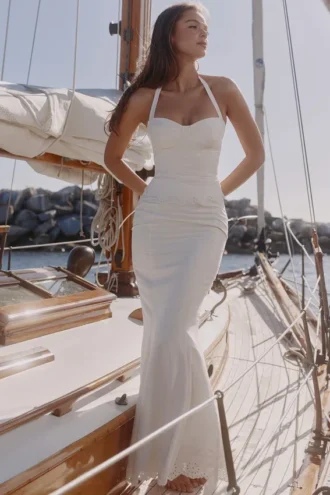 Gonna lunga in cotone bianco con ricami all’inglese Isorella