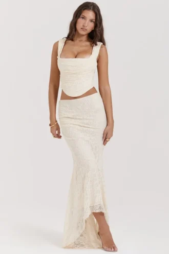 Gonna lunga in pizzo color crema Therese Vintage