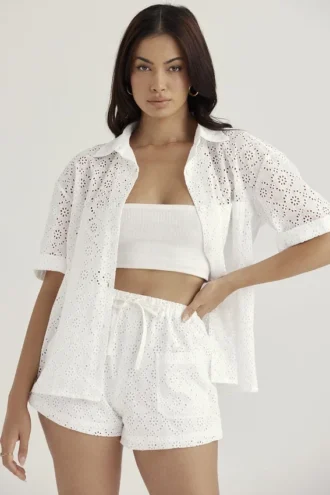 Camicie Carrie in broderie anglaise bianca